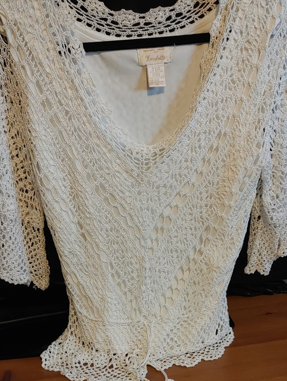 Koret Crochet Knit V-Neck Blouse in Ivory